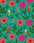 Vibrant Floral and Bird Motif Rug
