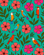 Vibrant Floral and Bird Motif Rug