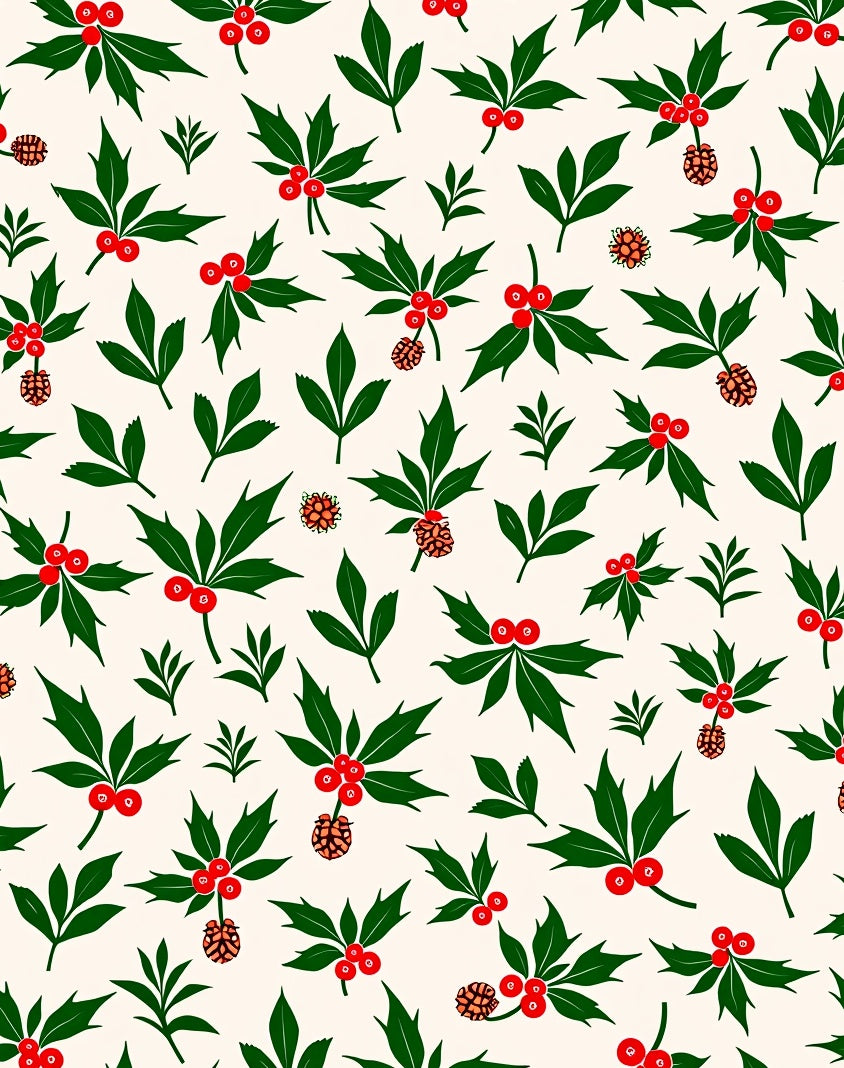 Christmas Holly Berry Pinecone Garland Rug