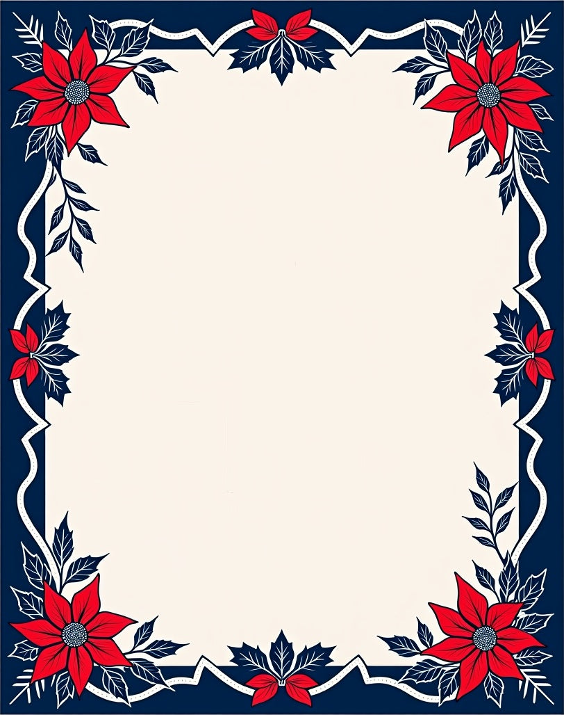 Red Poinsettia Navy Border Rug