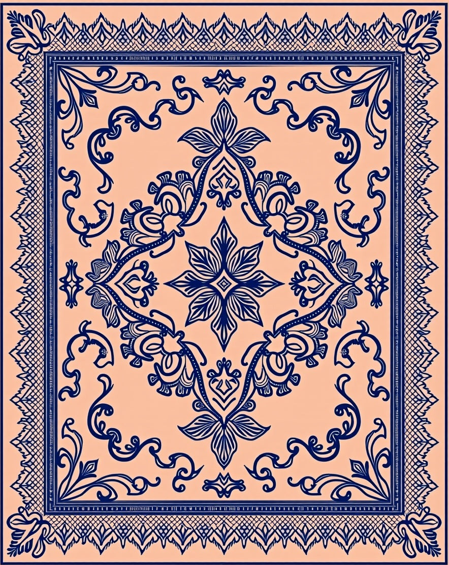 Ornate Floral Scrollwork Patterned Rug