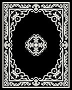 Black White Ornate Scroll Pattern Rug