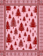 Deep Red Pine Forest Pink Blanket Rug