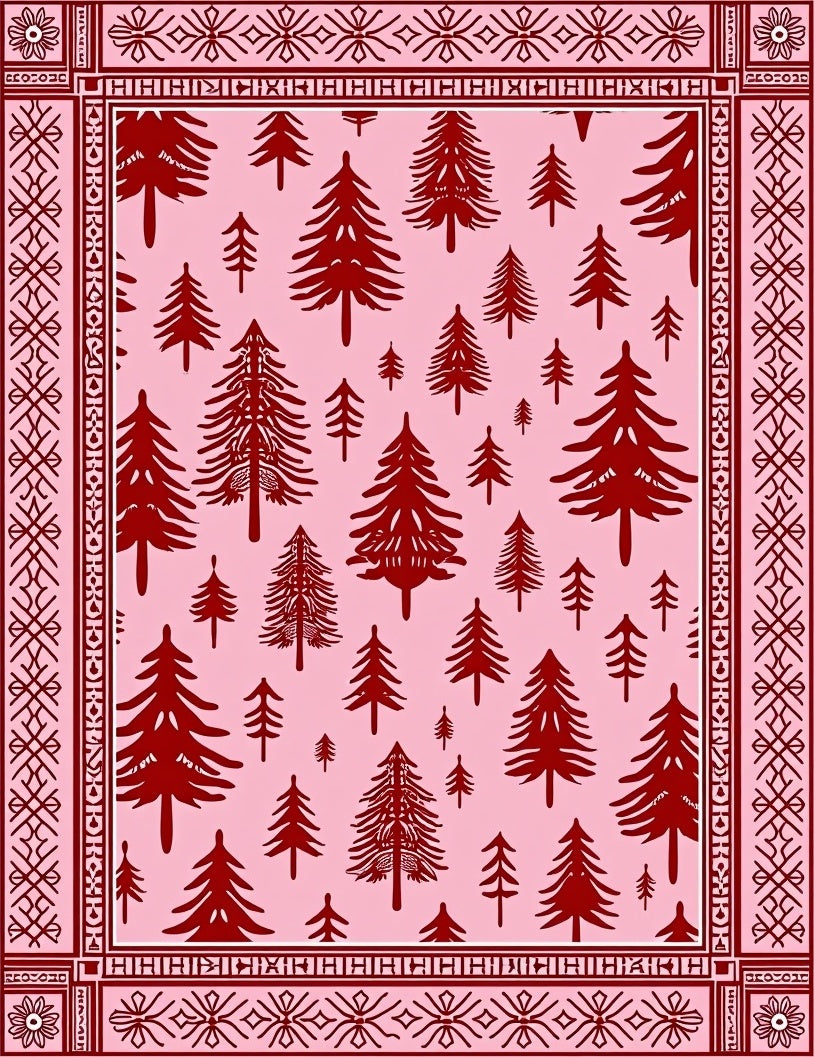 Deep Red Pine Forest Pink Blanket Rug