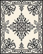 Classic Arabesque Black Ivory Tiled Pattern Rug