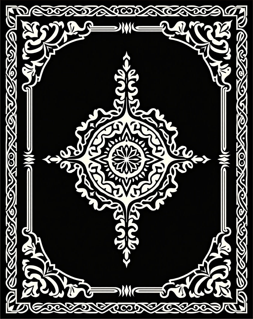Intricate Black White Mandala Patterned Rug