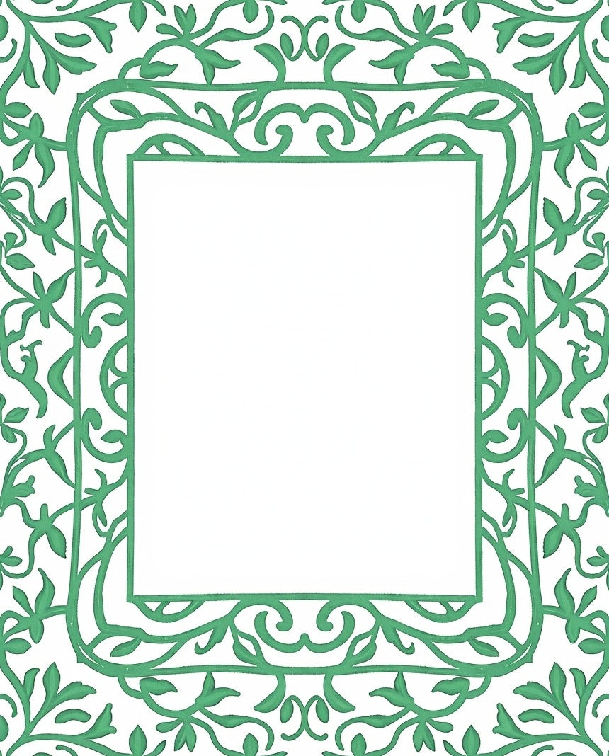 Elegant Green Vine Scroll Border Rug