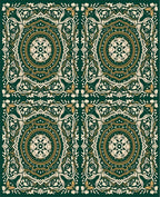 Intricate Medallion Green Gold Pattern Rug