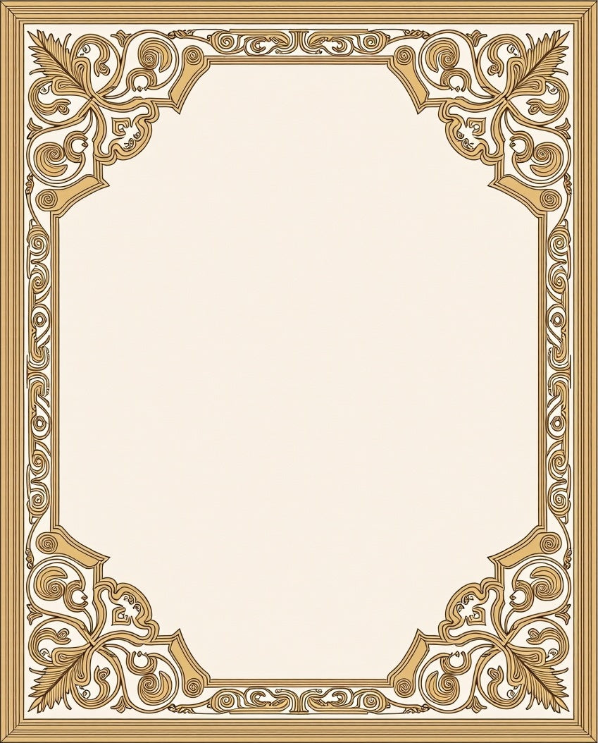 Elegant Golden Scrollwork Floral Pattern Rug