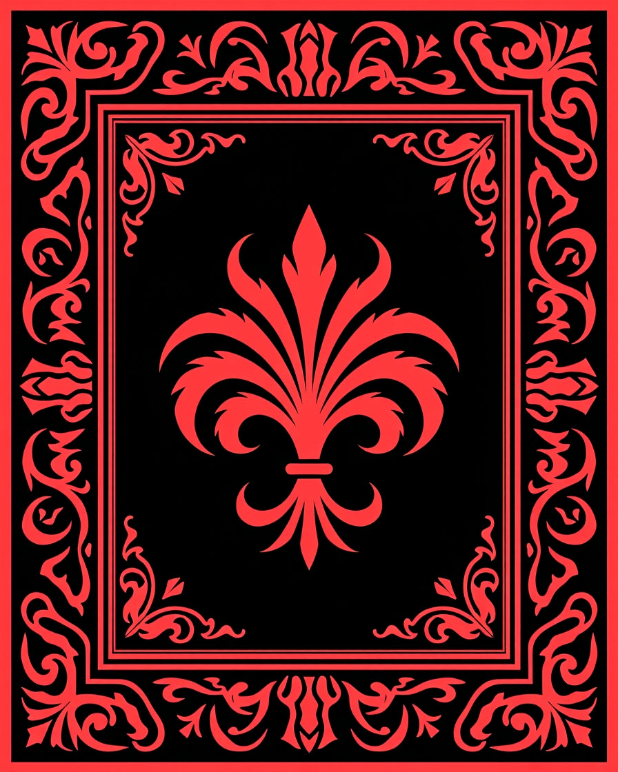 Red Floral Classic Emblem Pattern Rug