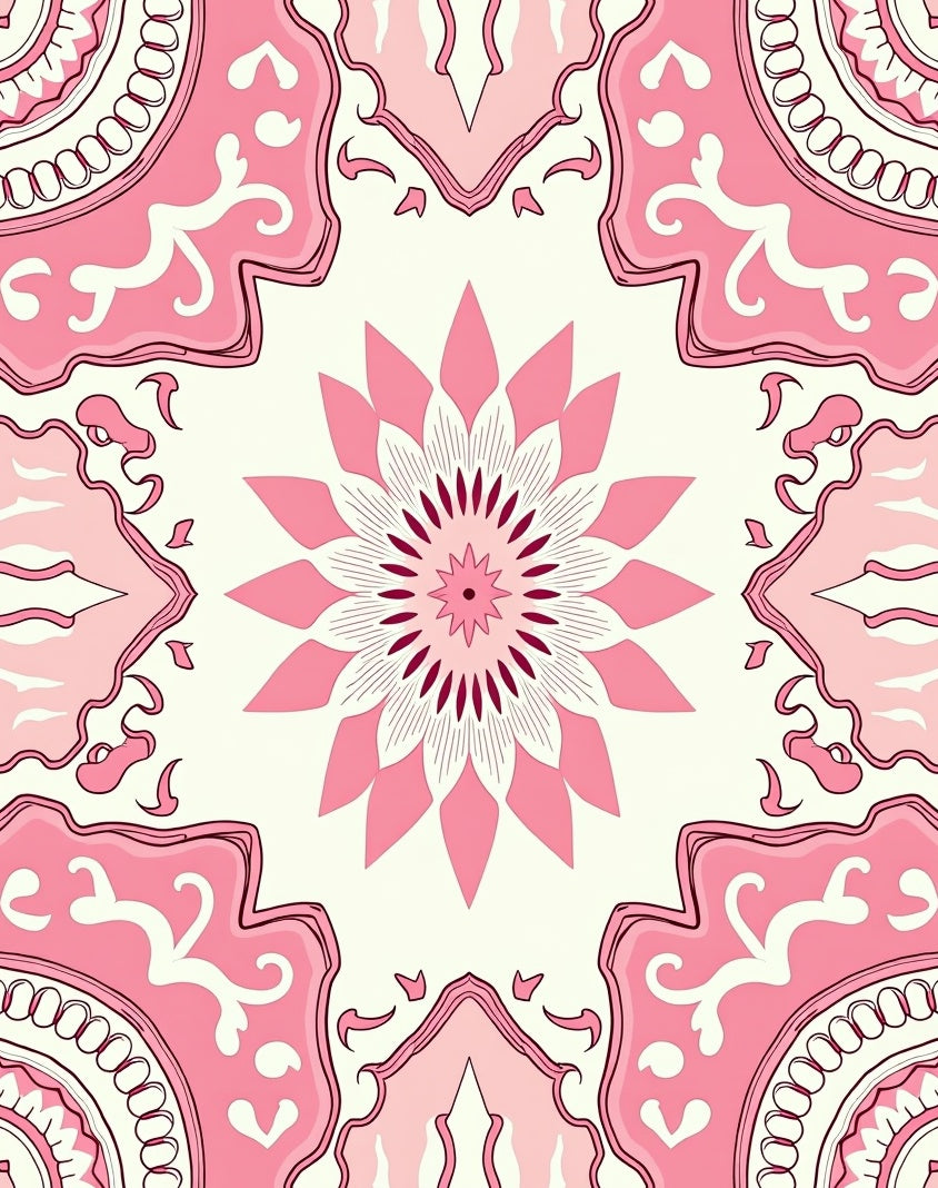 Pink Floral Mandala Pattern Rug