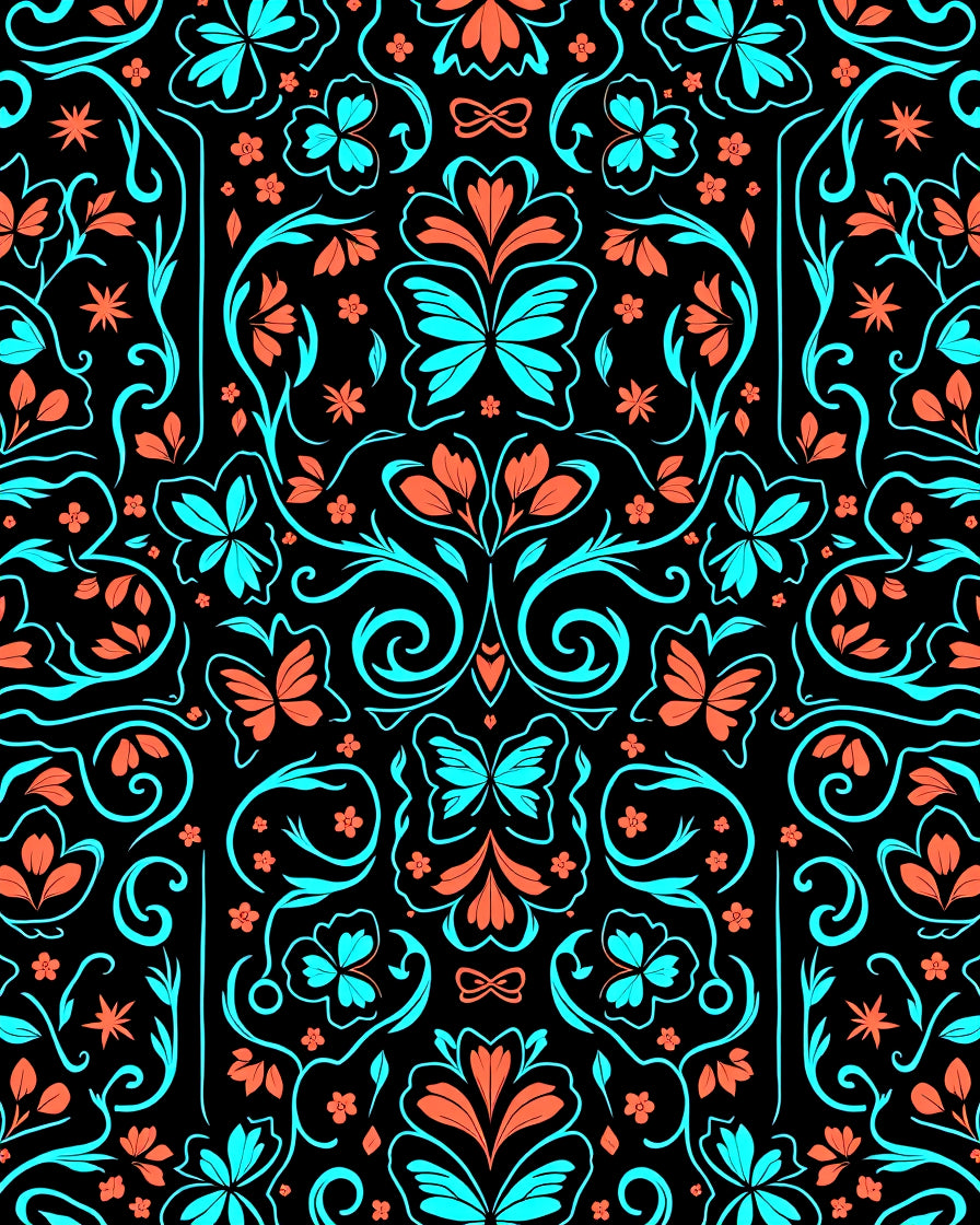Coral Teal Butterfly Floral Pattern Rug
