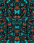 Coral Teal Butterfly Floral Pattern Rug
