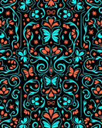 Coral Teal Butterfly Floral Pattern Rug