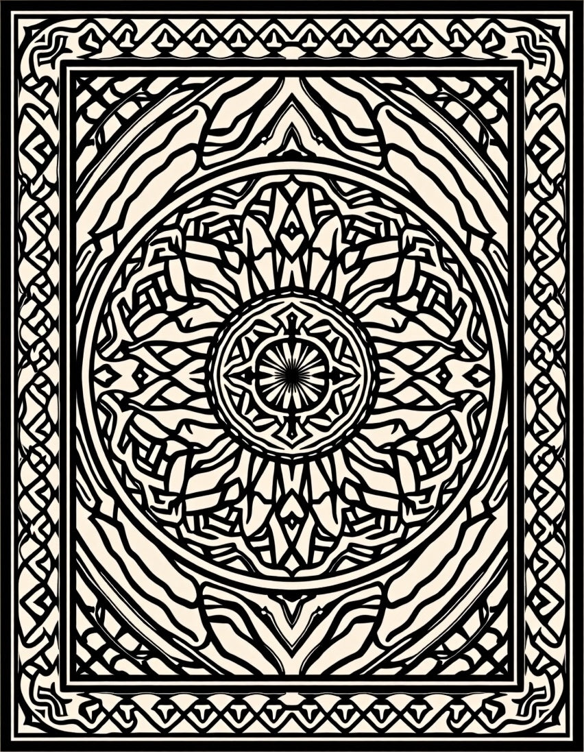 Intricate Black and Cream Mandala Design Rug