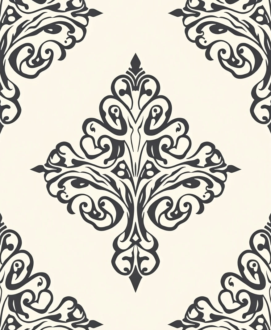 Ornate Scrollwork Damask Pattern Rug