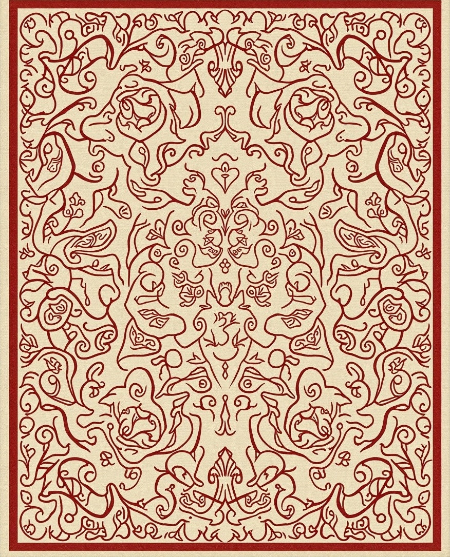 Ornate Red Vines Floral Medallion Rug