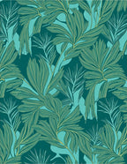 Tropical Leaf Patterned Teal Rug