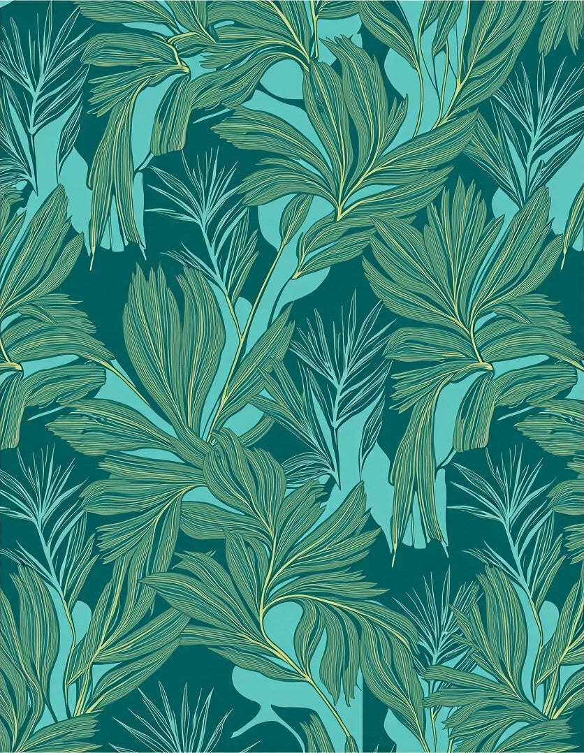 Tropical Leaf Patterned Teal Rug