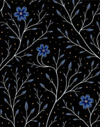 Blue Floral Botanical Pattern Rug