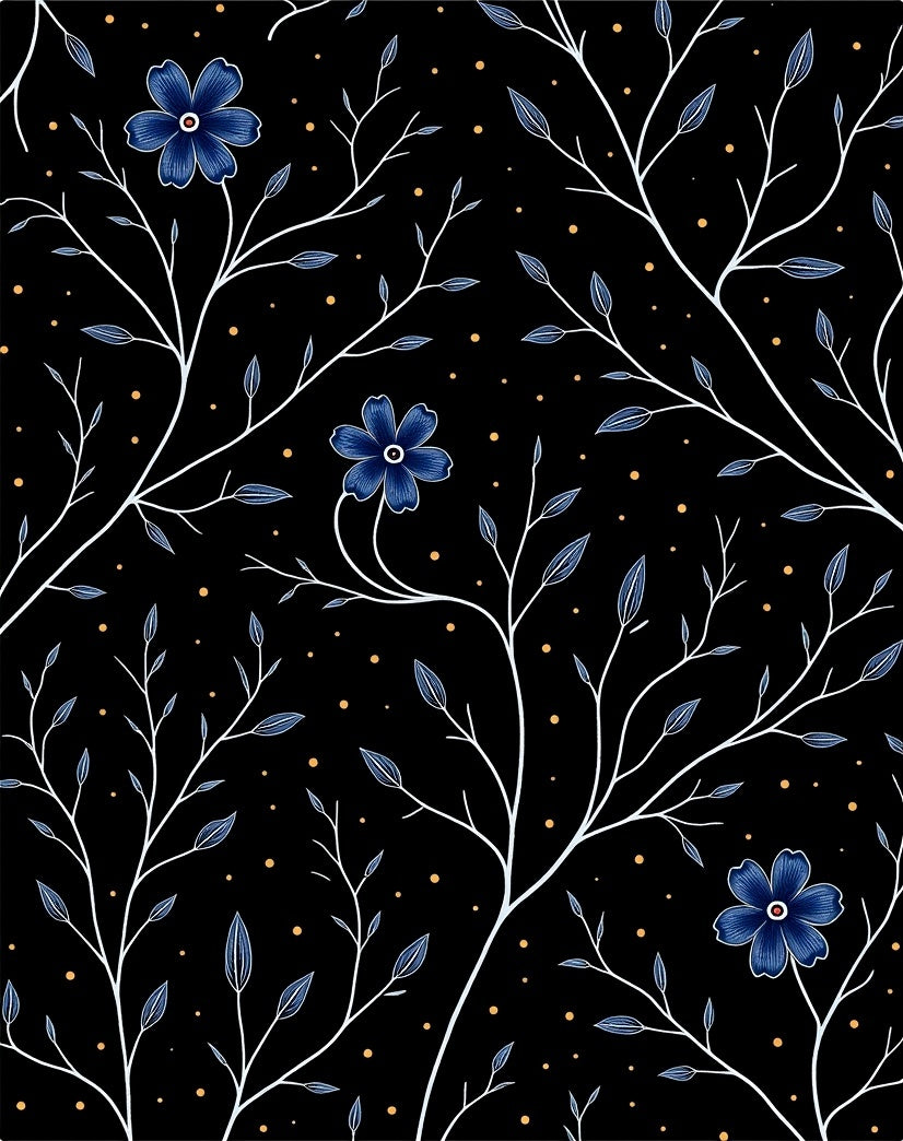 Blue Floral Botanical Pattern Rug