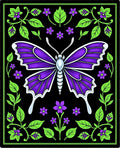 Vibrant Purple Butterfly Garden Illustration Rug