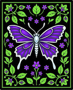 Vibrant Purple Butterfly Garden Illustration Rug