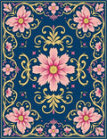 Pink Floral Medallion Blue Gold Rug
