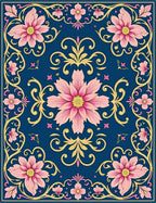 Pink Floral Medallion Blue Gold Rug