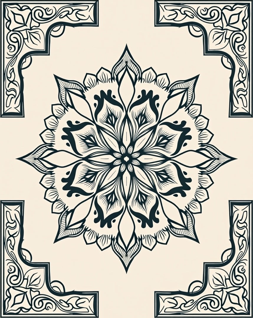 Monochromatic Floral Mandala Pattern Rug