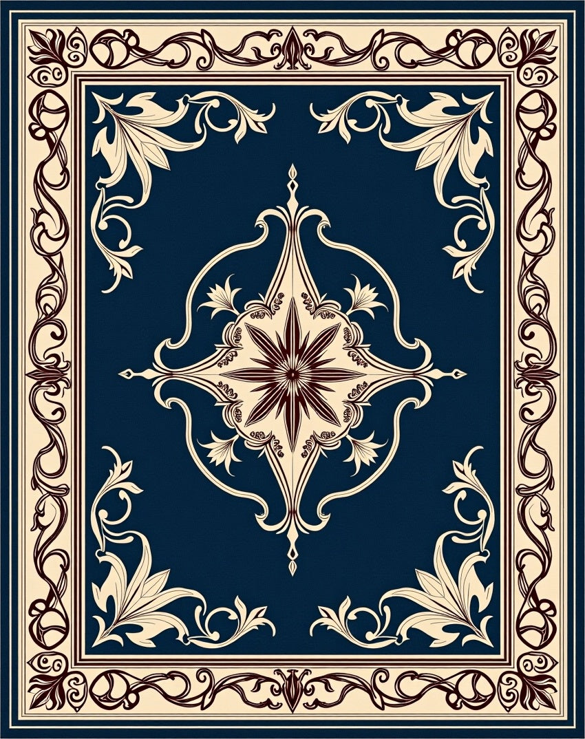 Art Nouveau Cream Blue Floral Border Rug