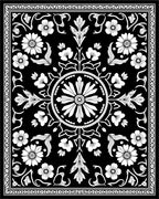 Black White Floral Medallion Pattern Rug