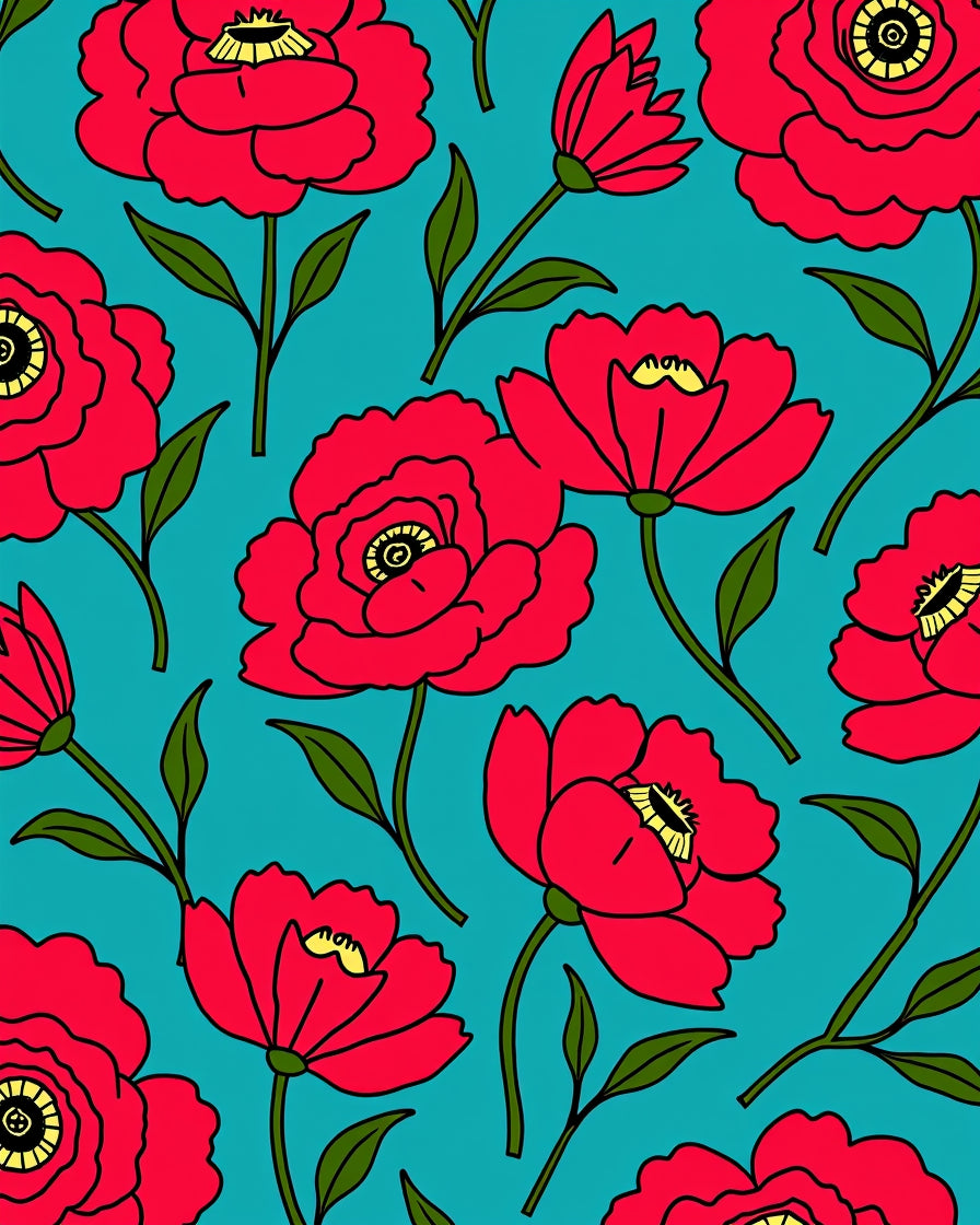 Bold Red Poppy Floral Pattern Rug