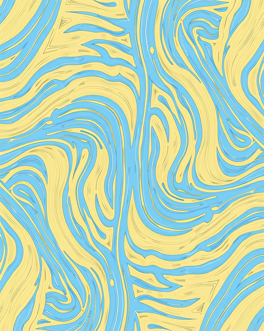 Abstract Swirl Blue Yellow Pattern Rug