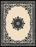 Intricate Black Floral Centerpiece Border Design Rug