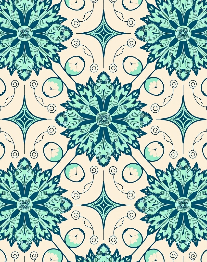 Teal Floral Art Deco Rug