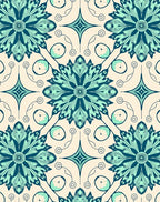 Teal Floral Art Deco Rug