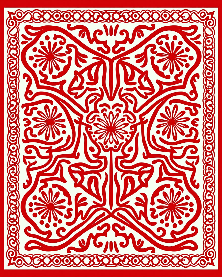 Bold Red Floral Medallion Pattern Rug