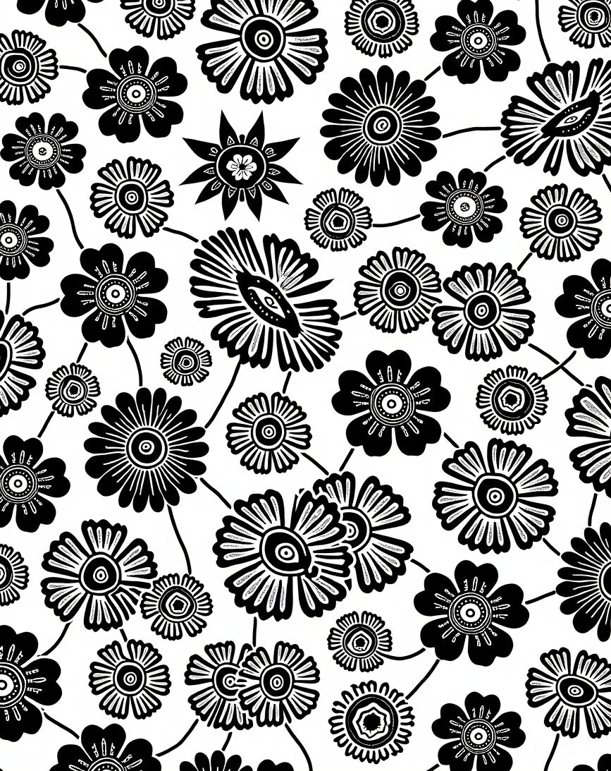 Black And White Floral Pattern Rug