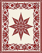 Deep Red Floral Star Border Design Rug