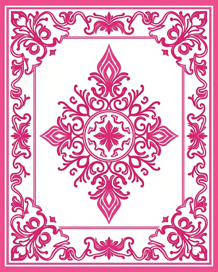 Vibrant Pink Floral Scrollwork Rug