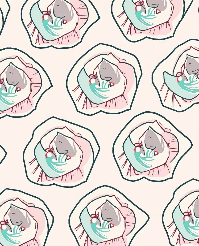 Whimsical Pink Grey Baby Pattern Rug