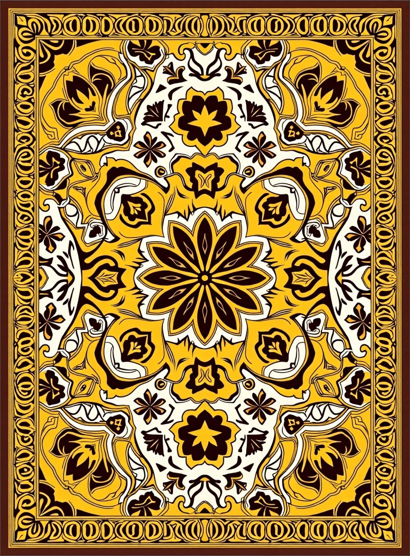 Ornate Yellow Floral Mandala Pattern Rug