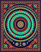 Vibrant Orange Teal Mandala Pattern Rug