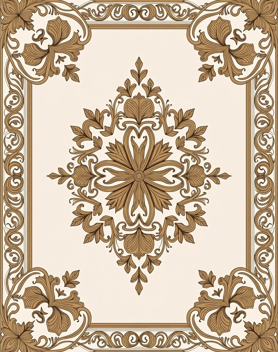 Ornate Floral Medallion Frame Pattern Rug