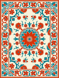 Vibrant Floral Medallion Border Pattern Rug