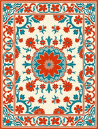 Vibrant Floral Medallion Border Pattern Rug