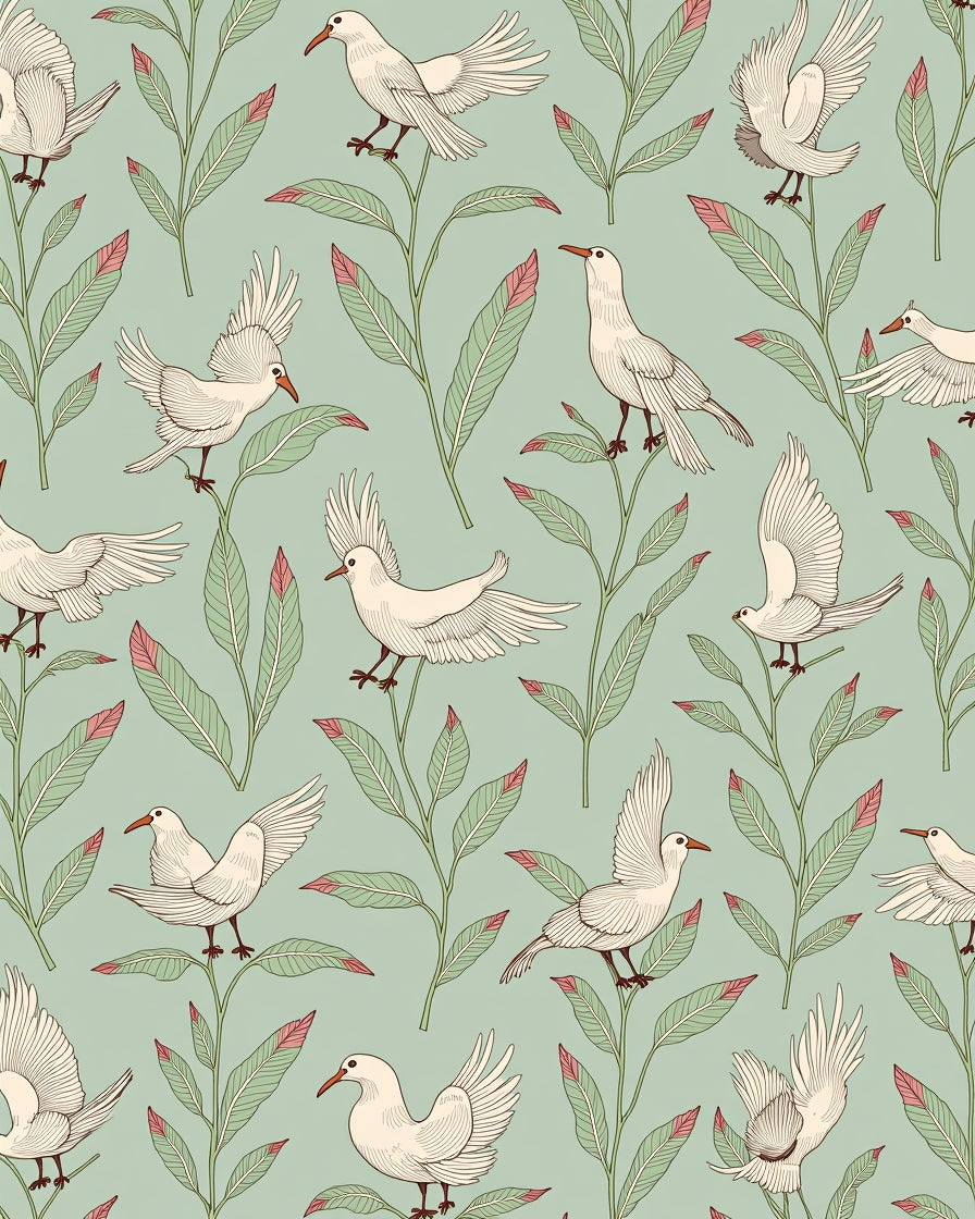 Birds And Leaves Pattern Rug
