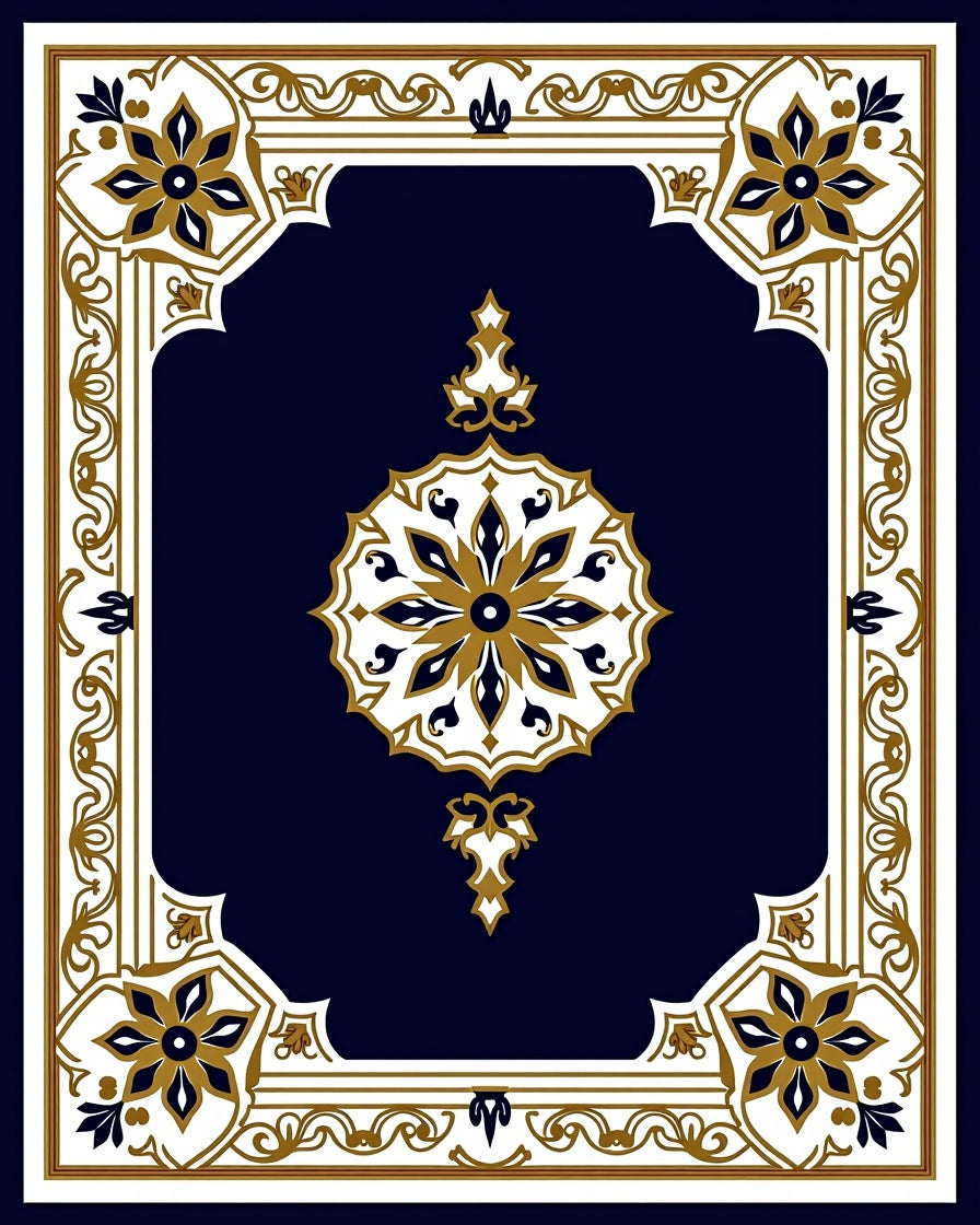 Ornate Gold Flower Medallion Rug