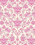 Pink Floral Damask Scrollwork Rug